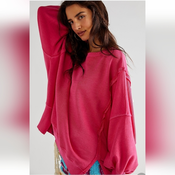 NWT FREE PEOPLE CAMDEN PHENOM PINK OVERSIZED PULLOVER Sweatshirt